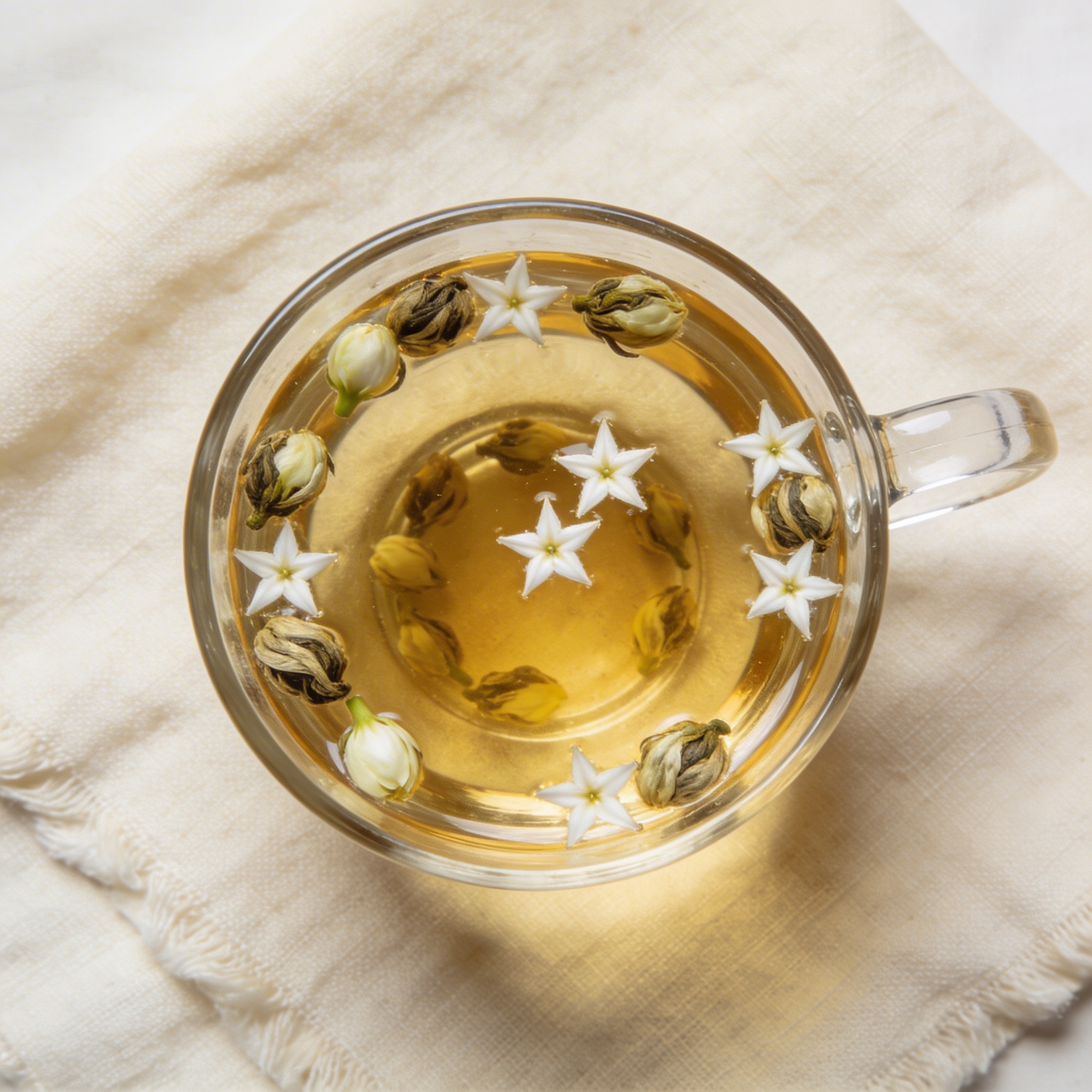 Jasmine buds steeping in pale golden water