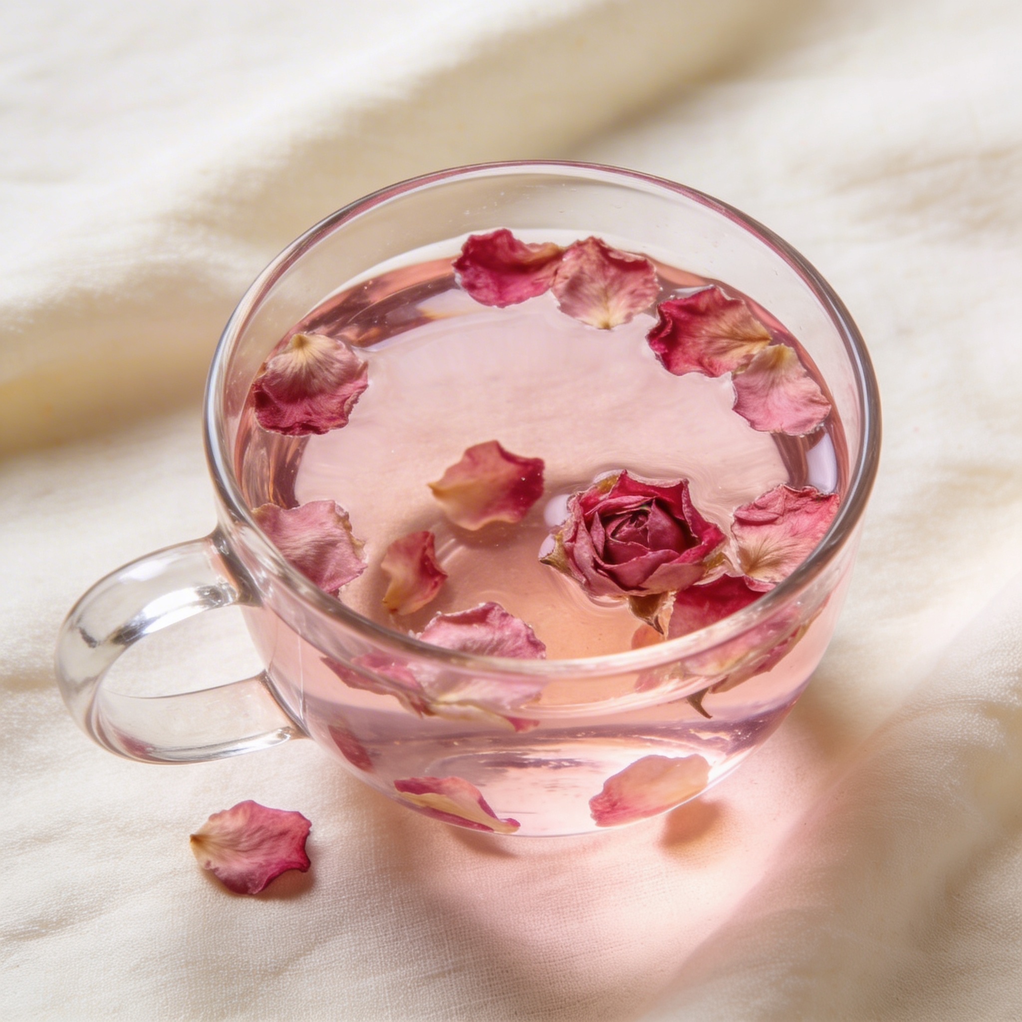Rose petals steeping in pale blush water